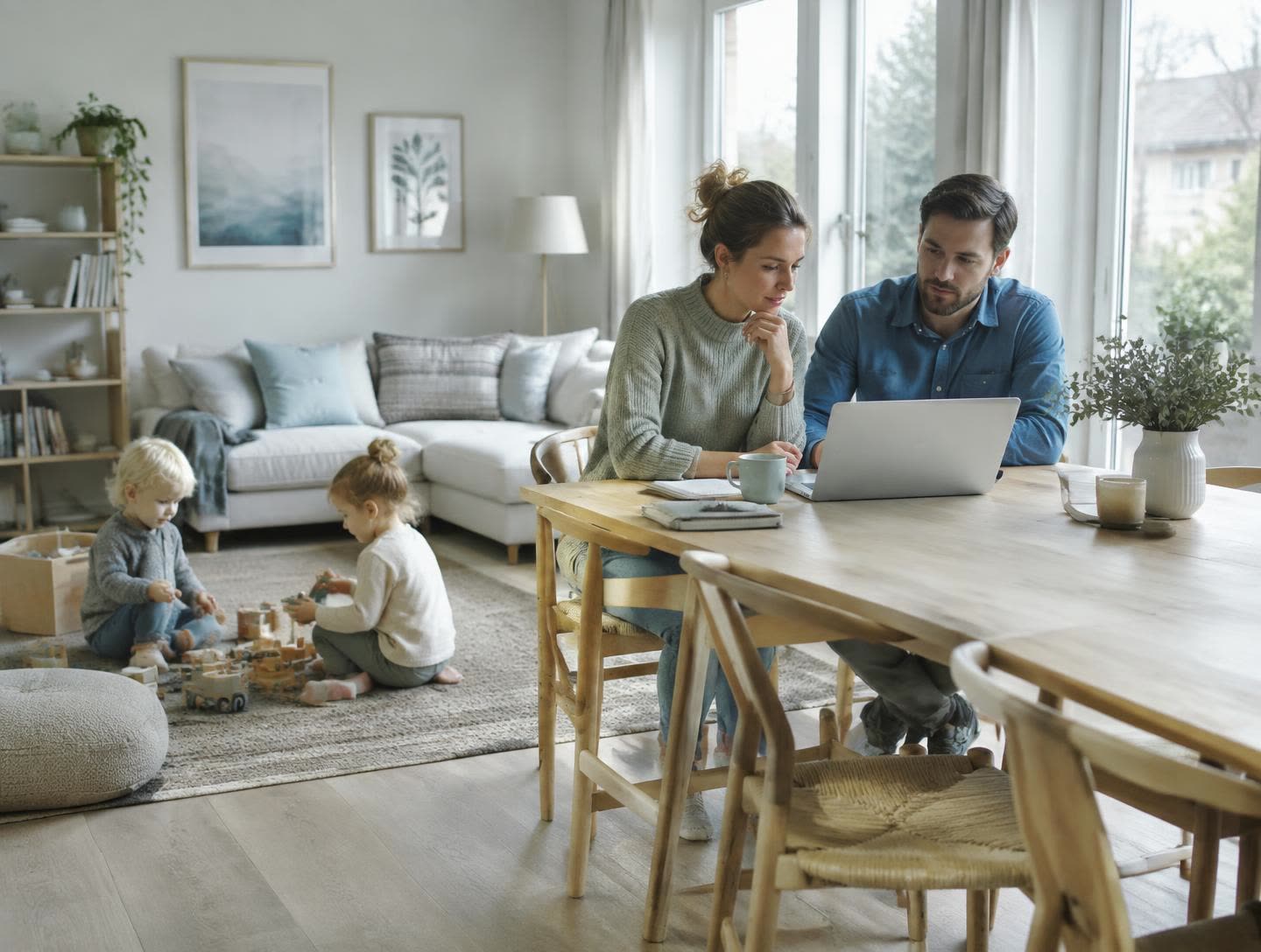 Eltern und Kinder gemeinsam zu Hause